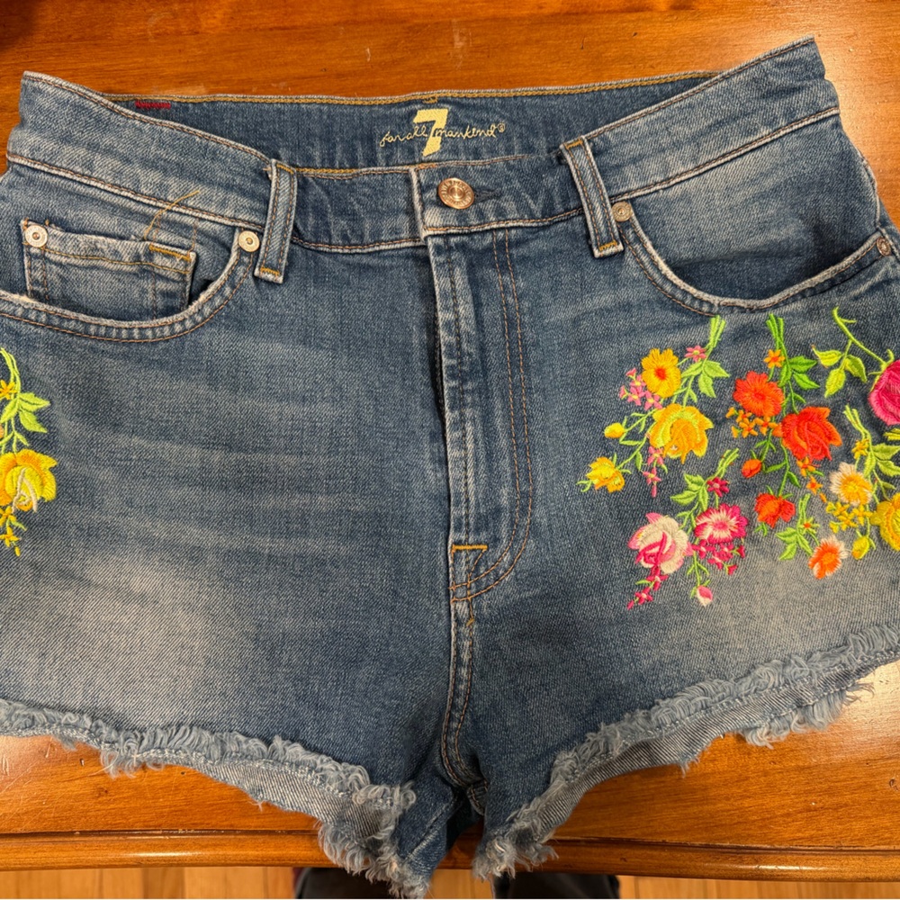 7 For All Mankind Blue Denim with Floral Embroidery